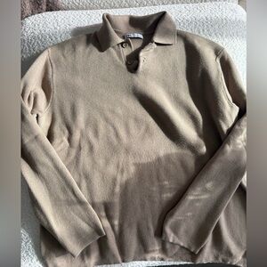 Zara Beige Button-Up Polo